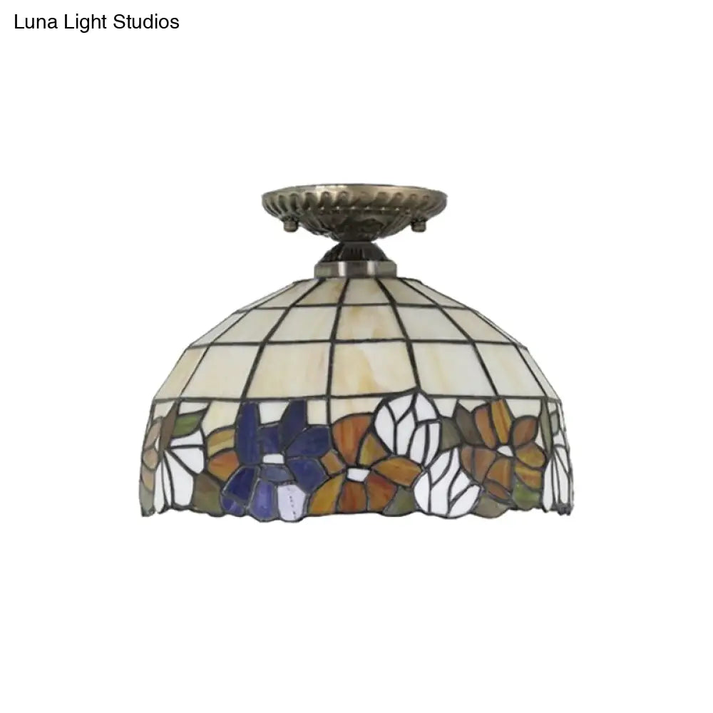 DecorBites™ Lámpara de techo semiempotrada de cristal artístico estilo Tiffany en bronce antiguo con 2 luces de cúpula para pasillo