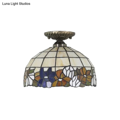 DecorBites™ Lámpara de techo semiempotrada de cristal artístico estilo Tiffany en bronce antiguo con 2 luces de cúpula para pasillo