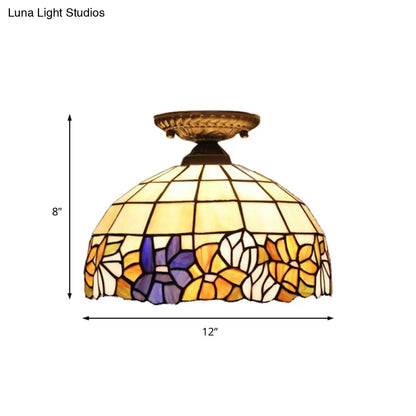 DecorBites™ Lámpara de techo semiempotrada de cristal artístico estilo Tiffany en bronce antiguo con 2 luces de cúpula para pasillo