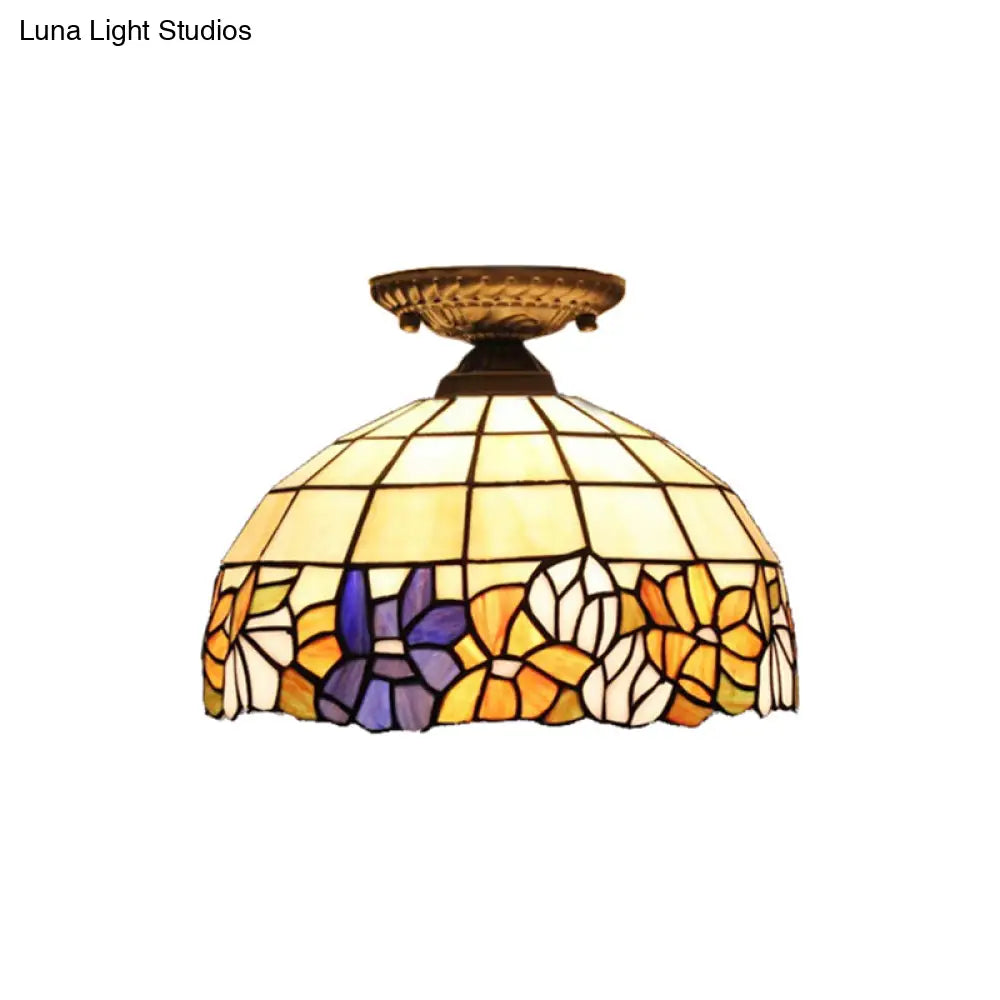 DecorBites™ Lámpara de techo semiempotrada de cristal artístico estilo Tiffany en bronce antiguo con 2 luces de cúpula para pasillo