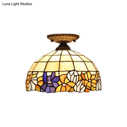 DecorBites™ Lámpara de techo semiempotrada de cristal artístico estilo Tiffany en bronce antiguo con 2 luces de cúpula para pasillo