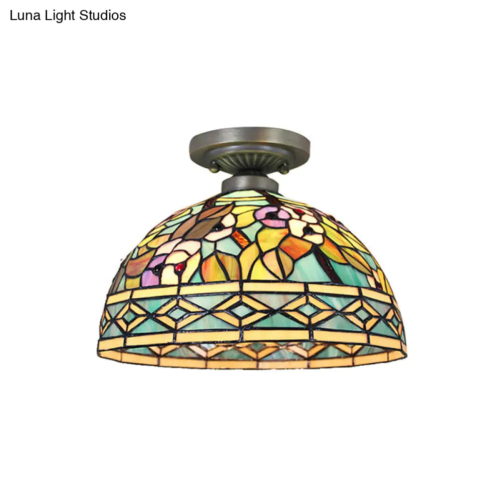 DecorBites™ Lámpara de techo semiempotrada de cristal artístico estilo Tiffany en bronce antiguo con 2 luces de cúpula para pasillo