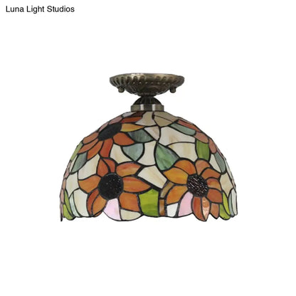 DecorBites™ Lámpara de techo semiempotrada de cristal artístico estilo Tiffany en bronce antiguo con 2 luces de cúpula para pasillo