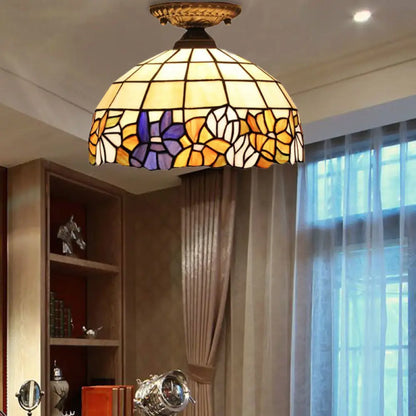 DecorBites™ Lámpara de techo semiempotrada de cristal artístico estilo Tiffany en bronce antiguo con 2 luces de cúpula para pasillo