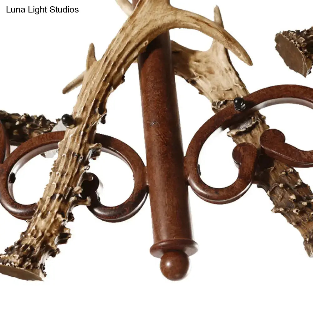 Decorbites™ traditional brown fabric trapezoid island chandelier with antler-inspired metal rings and polished wooden pole suitable for led incandescent fluorescent bulbs 220v-240v 110v-120v