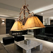 Antique bronze wrought iron chandelier with three warm-toned leather shades traditional brown fabric for led incandescent fluorescent bulbs compatible with 220v-240v 110v-120v