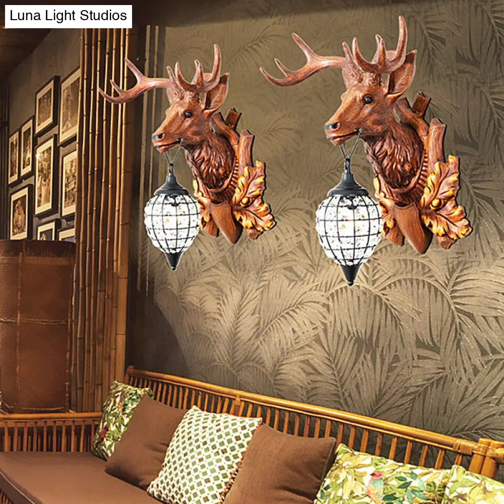 شمعدان حائطي عتيق من الراتنج البني مع غطاء على شكل قطرة ماء - إضاءة معاصرة لغرفة المعيشة بضوء واحد، عرض 10/17/21 بوصة