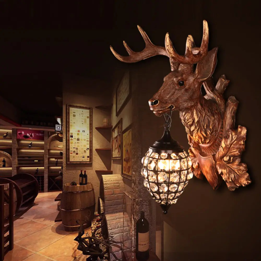 شمعدان حائطي عتيق من الراتنج البني مع غطاء على شكل قطرة ماء - إضاءة معاصرة لغرفة المعيشة بضوء واحد، عرض 10/17/21 بوصة