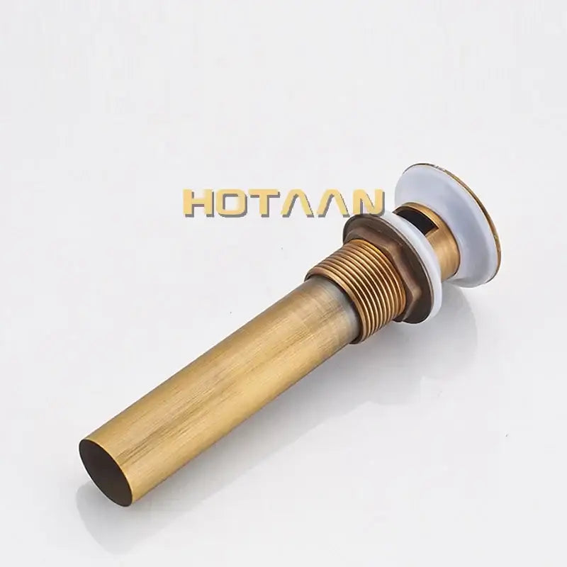 Antique brushed brass pop up sink drain with white rubber seal and threaded metal body decorbites brass pop stopper