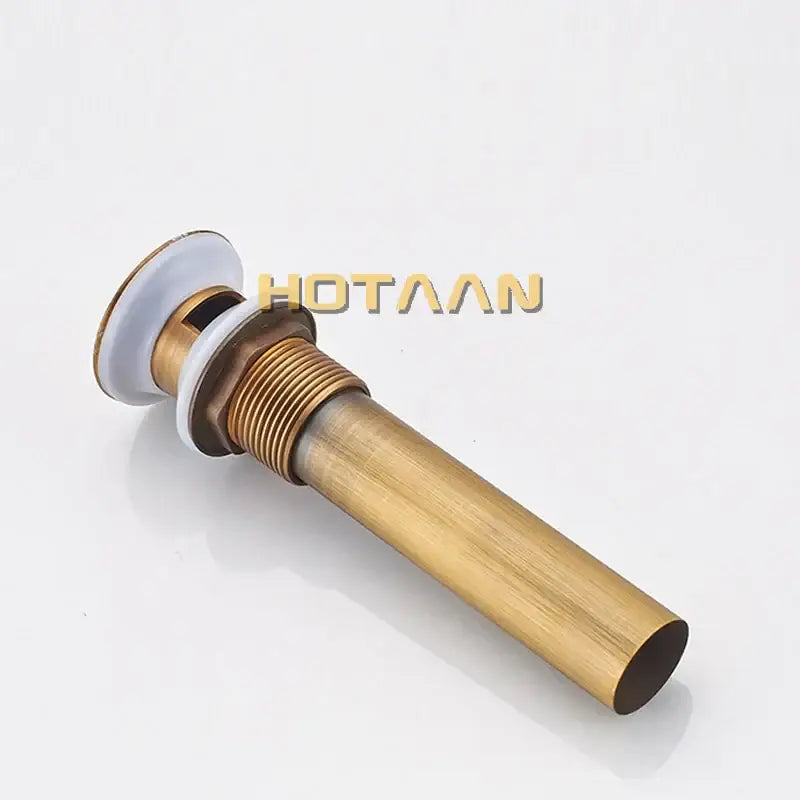 Antique brushed brass pop up sink drain with white ceramic stopper and threaded metal body by decorbites brass pop