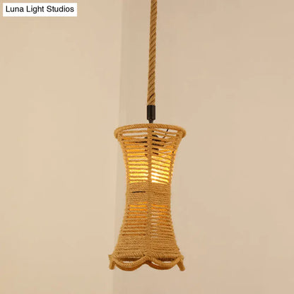 Antique Caged Pendant Light with Hemp Rope - Brown 1-Light Pendant for Restaurants