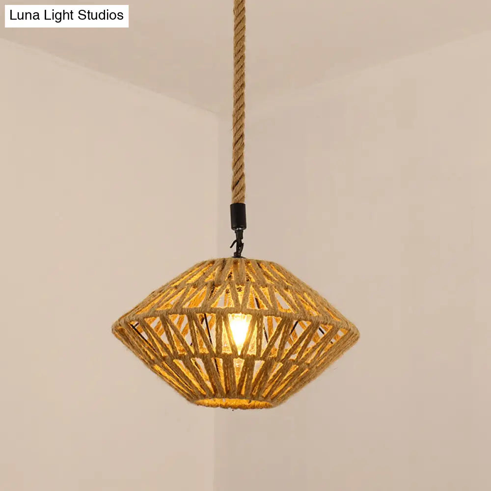 Antique Caged Pendant Light with Hemp Rope - Brown 1-Light Pendant for Restaurants