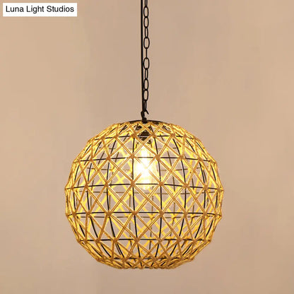 Antique Caged Pendant Light with Hemp Rope - Brown 1-Light Pendant for Restaurants