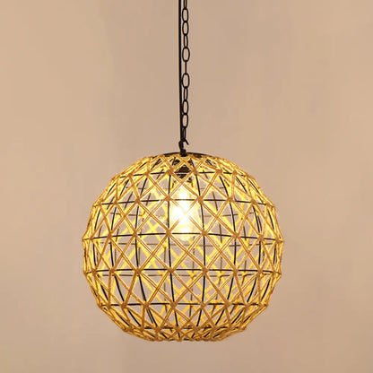 Antique Caged Pendant Light with Hemp Rope - Brown 1-Light Pendant for Restaurants