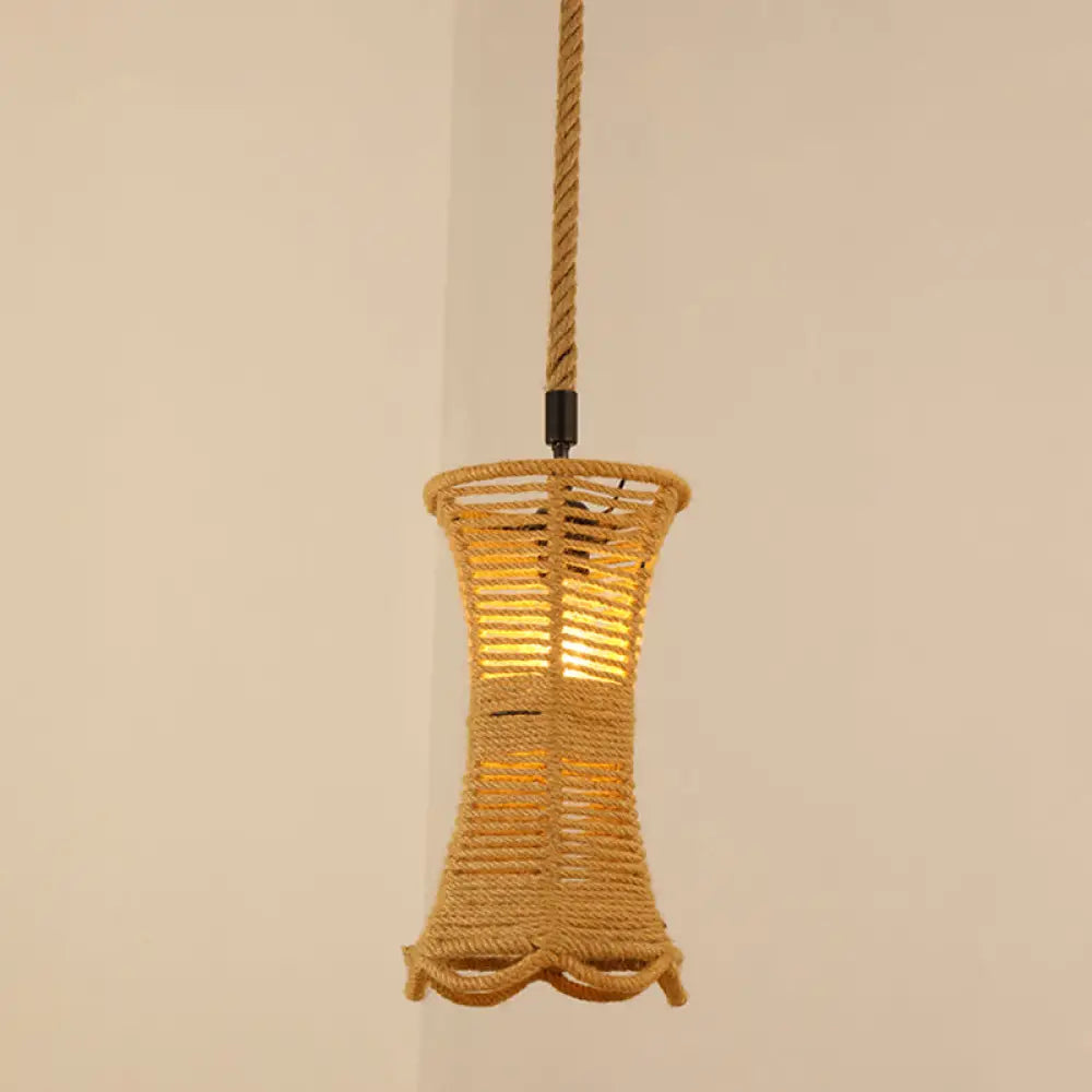 Antique Caged Pendant Light with Hemp Rope - Brown 1-Light Pendant for Restaurants