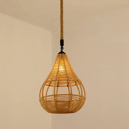 Antique Caged Pendant Light with Hemp Rope - Brown 1-Light Pendant for Restaurants