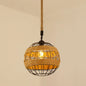 Antique Caged Pendant Light with Hemp Rope - Brown 1-Light Pendant for Restaurants