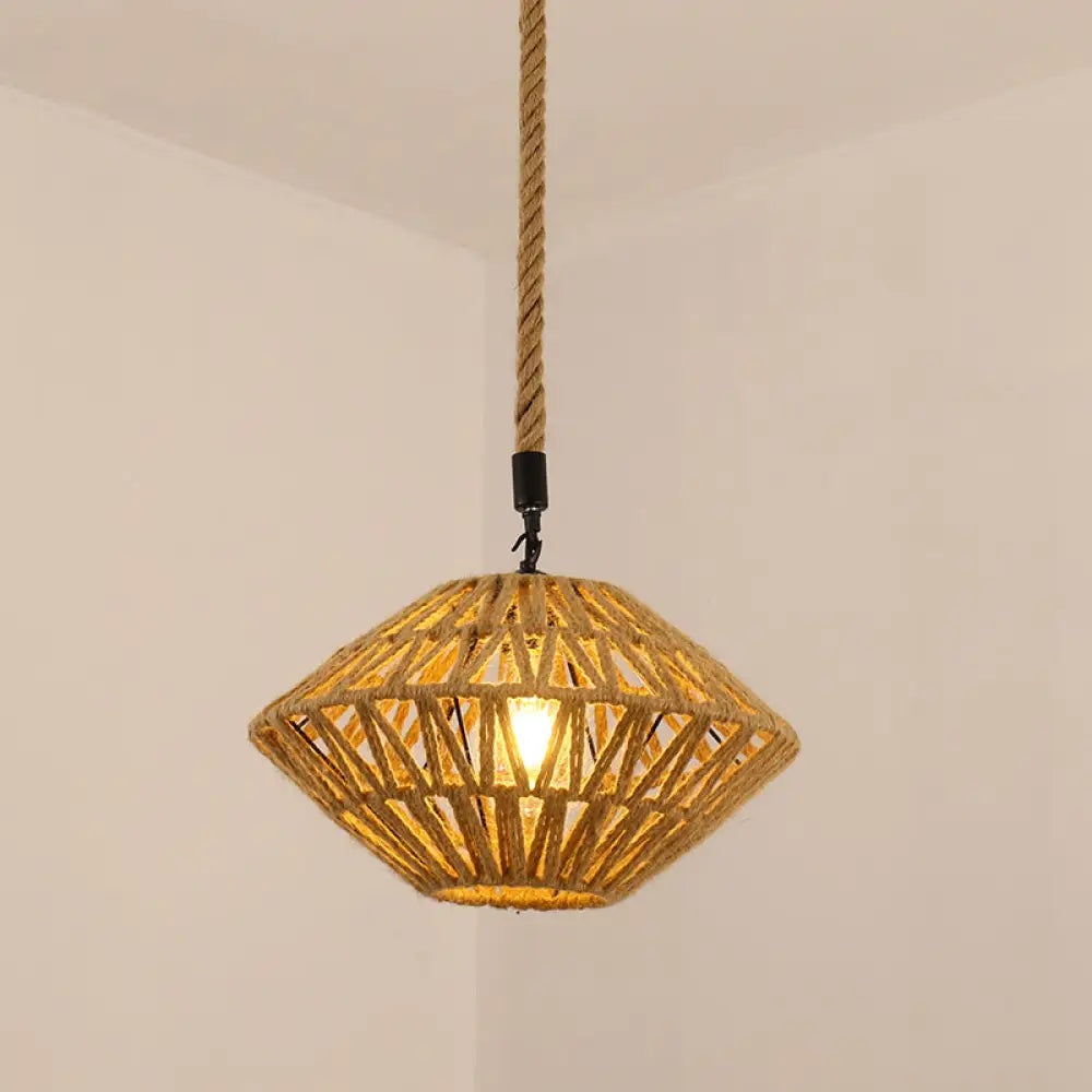 Antique Caged Pendant Light with Hemp Rope - Brown 1-Light Pendant for Restaurants