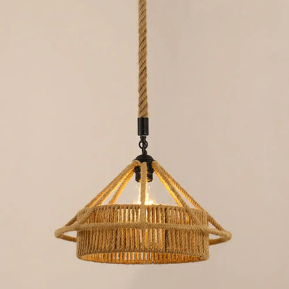 Antique Caged Pendant Light with Hemp Rope - Brown 1-Light Pendant for Restaurants