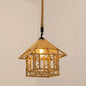 Antique Caged Pendant Light with Hemp Rope - Brown 1-Light Pendant for Restaurants