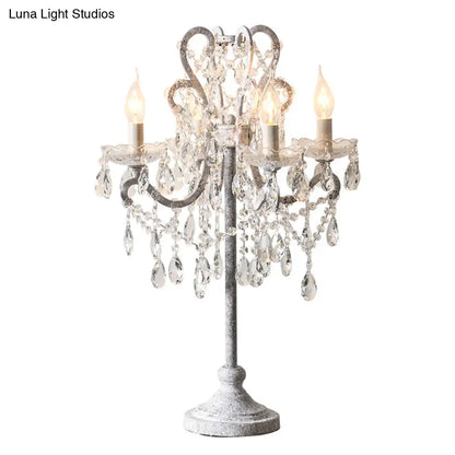 Lámpara de mesa de noche antigua con velas - Iluminación de mesa metálica de 4 luces con decoración de cuentas de cristal