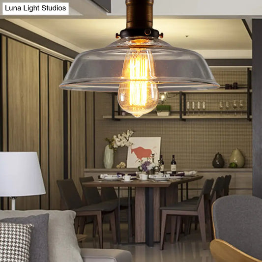 Lámpara de techo colgante de cristal transparente antiguo de una luz - Acabado en bronce/latón - Perfecta para el comedor