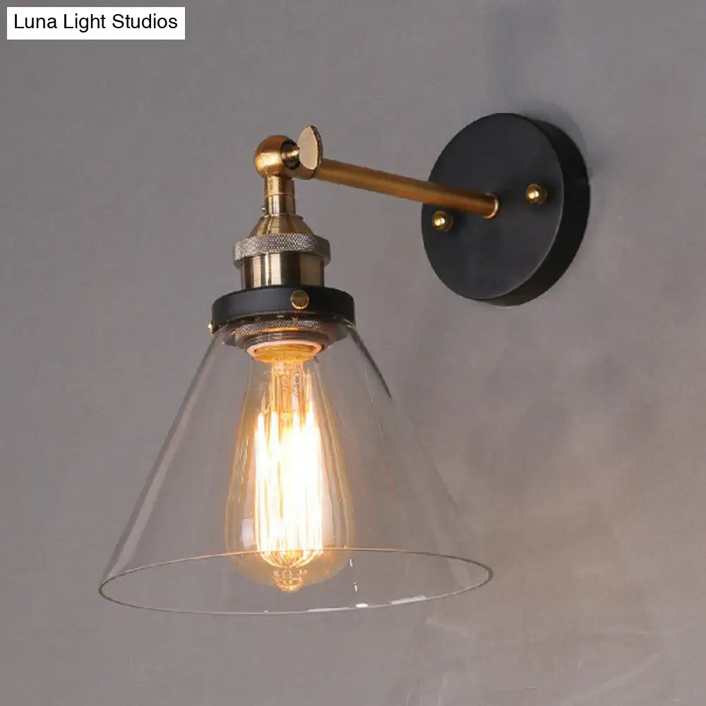 ديكوربايتس™ مصباح حائط مخروطي عتيق من الزجاج الشفاف مع لمبة واحدة للممرات