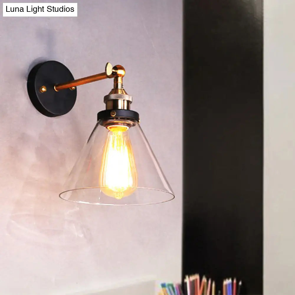 ديكوربايتس™ مصباح حائط مخروطي عتيق من الزجاج الشفاف مع لمبة واحدة للممرات
