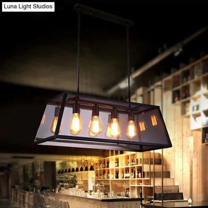 DecorBites™ Antique Clear Glass Pendant Light with 4 Heads for Dining Room and Island in Black