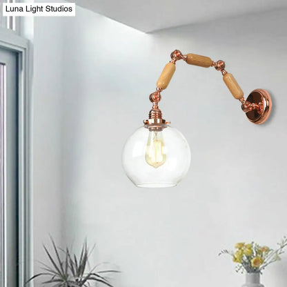 Aplique de pared antiguo de cristal transparente color oro rosa con brazo extensible - Aplique de salón tipo globo