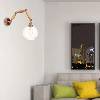 Aplique de pared antiguo de cristal transparente color oro rosa con brazo extensible - Aplique de salón tipo globo