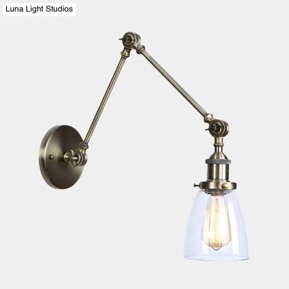 Aplique de pared antiguo de cristal transparente con forma cónica - Lámpara de pared con brazo articulado de 1 luz (Negro/Plata/Latón)