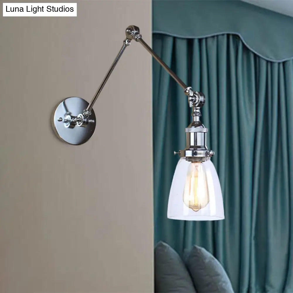 Aplique de pared antiguo de cristal transparente con forma cónica - Lámpara de pared con brazo articulado de 1 luz (Negro/Plata/Latón)