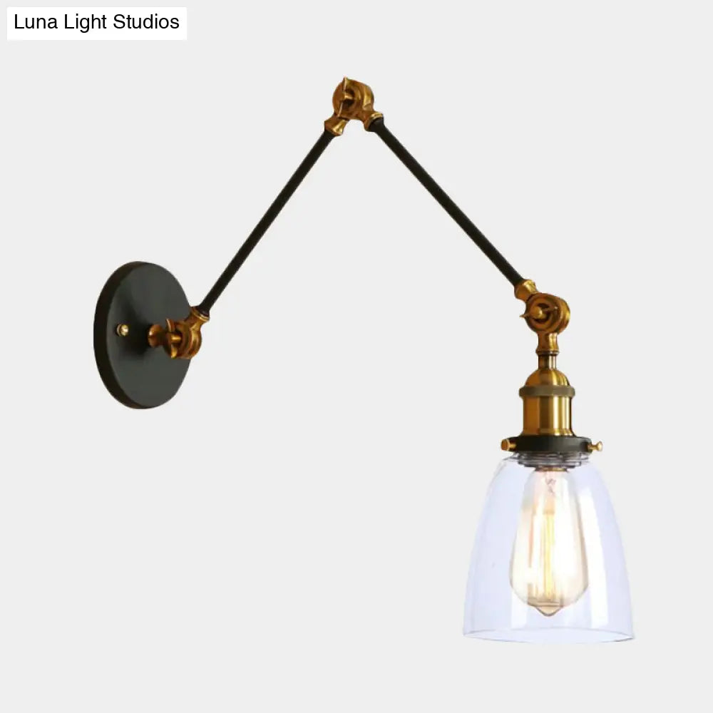 Aplique de pared antiguo de cristal transparente con forma cónica - Lámpara de pared con brazo articulado de 1 luz (Negro/Plata/Latón)