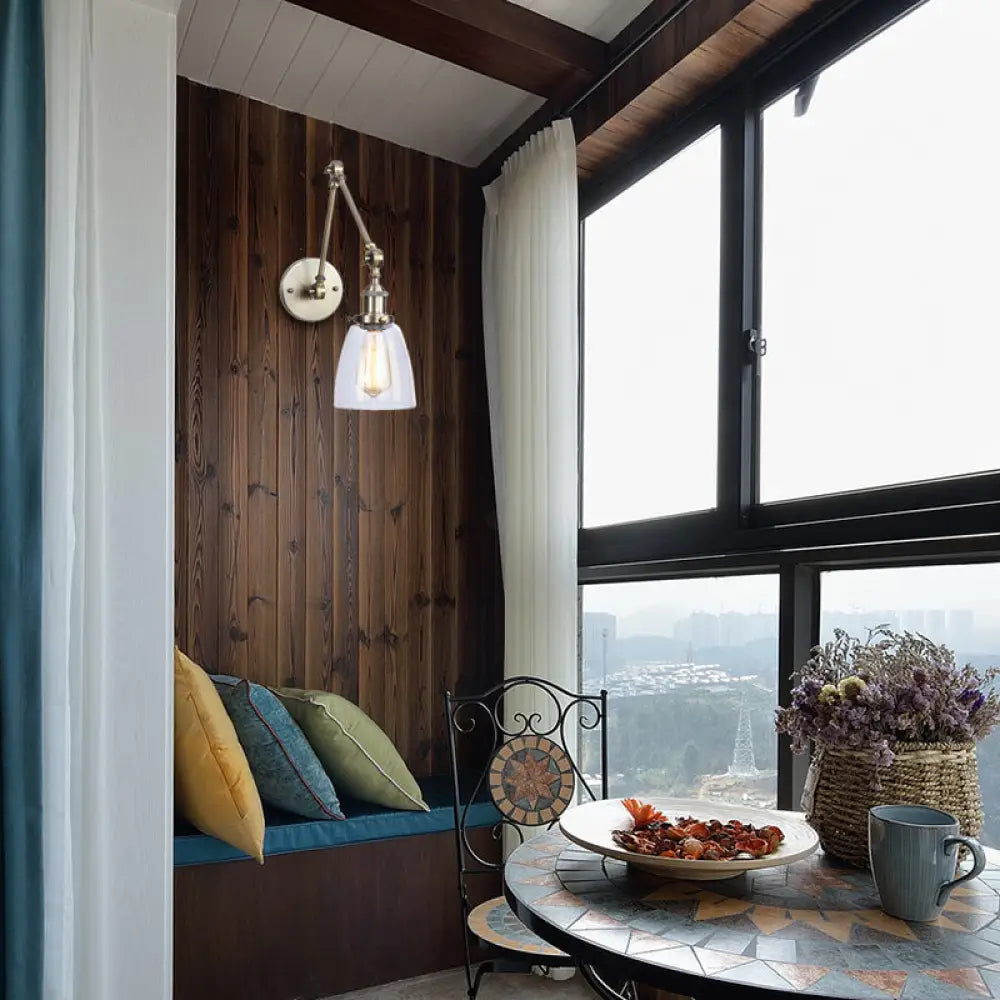 Aplique de pared antiguo de cristal transparente con forma cónica - Lámpara de pared con brazo articulado de 1 luz (Negro/Plata/Latón)