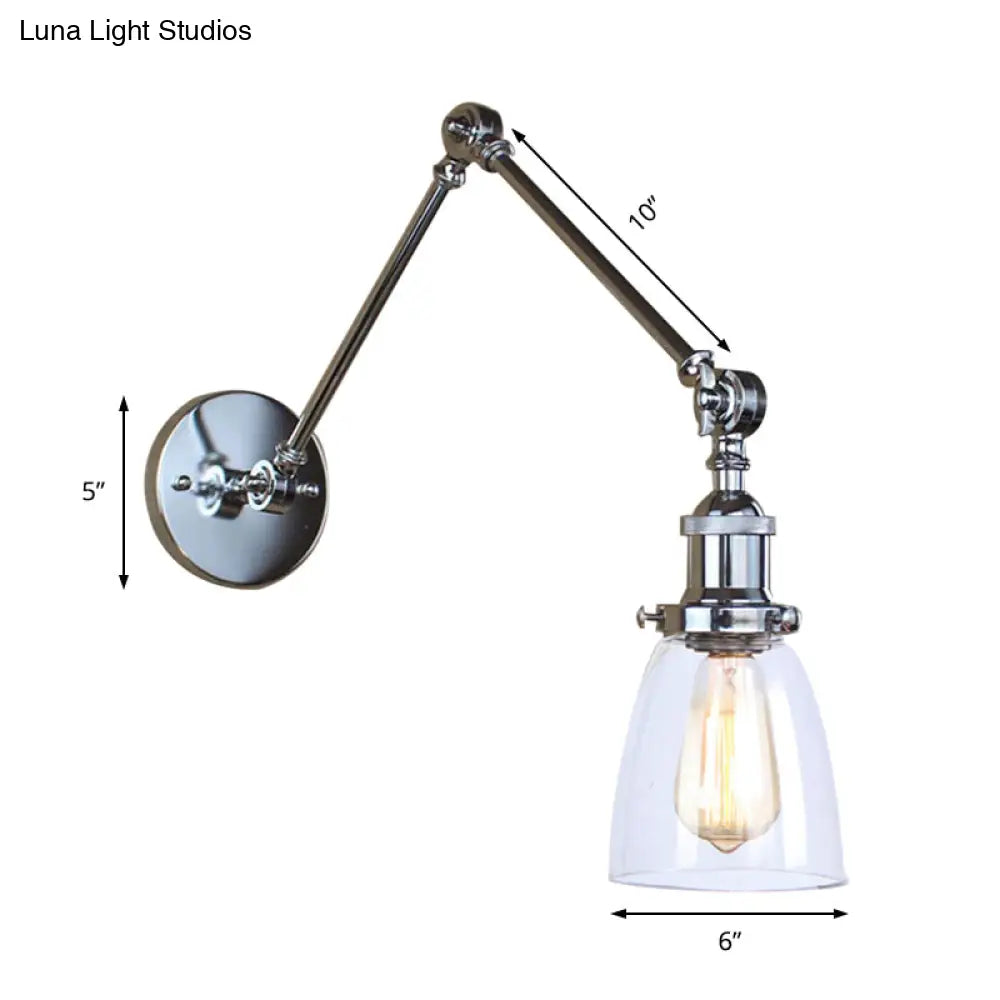 Aplique de pared antiguo de cristal transparente con forma cónica - Lámpara de pared con brazo articulado de 1 luz (Negro/Plata/Latón)