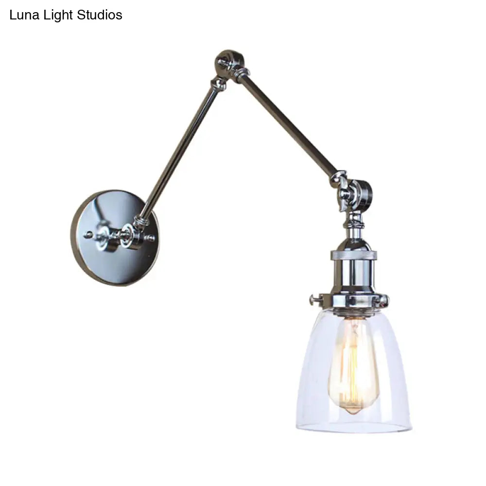 Aplique de pared antiguo de cristal transparente con forma cónica - Lámpara de pared con brazo articulado de 1 luz (Negro/Plata/Latón)