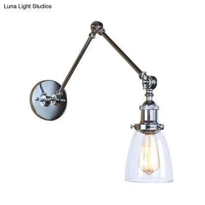 Aplique de pared antiguo de cristal transparente con forma cónica - Lámpara de pared con brazo articulado de 1 luz (Negro/Plata/Latón)