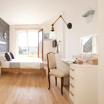 Aplique de pared antiguo de cristal transparente con forma cónica - Lámpara de pared con brazo articulado de 1 luz (Negro/Plata/Latón)