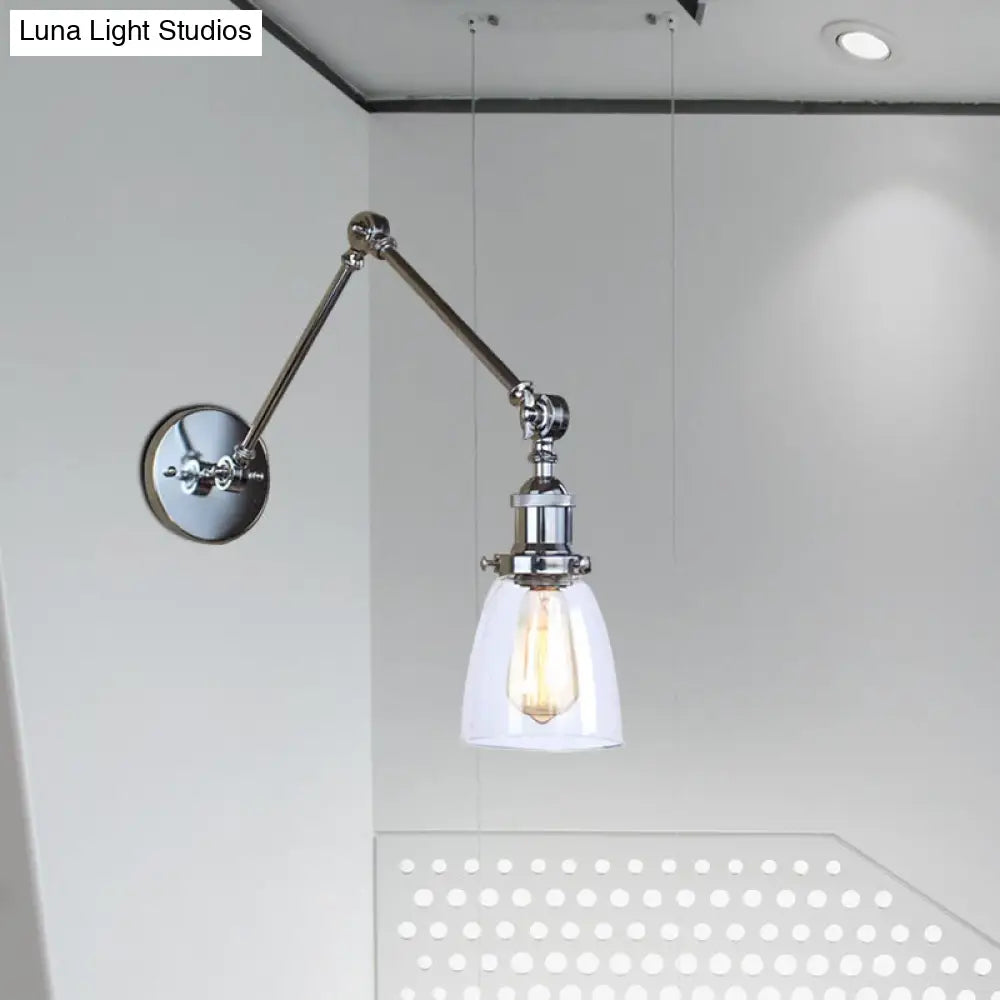 Aplique de pared antiguo de cristal transparente con forma cónica - Lámpara de pared con brazo articulado de 1 luz (Negro/Plata/Latón)