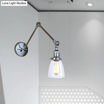 Aplique de pared antiguo de cristal transparente con forma cónica - Lámpara de pared con brazo articulado de 1 luz (Negro/Plata/Latón)