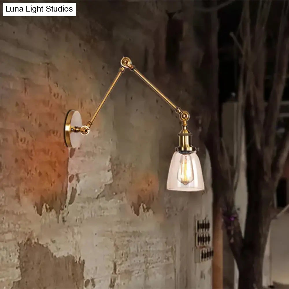 Aplique de pared antiguo de cristal transparente con forma cónica - Lámpara de pared con brazo articulado de 1 luz (Negro/Plata/Latón)