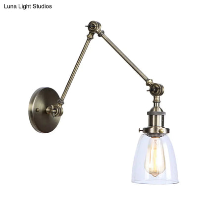 Aplique de pared antiguo de cristal transparente con forma cónica - Lámpara de pared con brazo articulado de 1 luz (Negro/Plata/Latón)