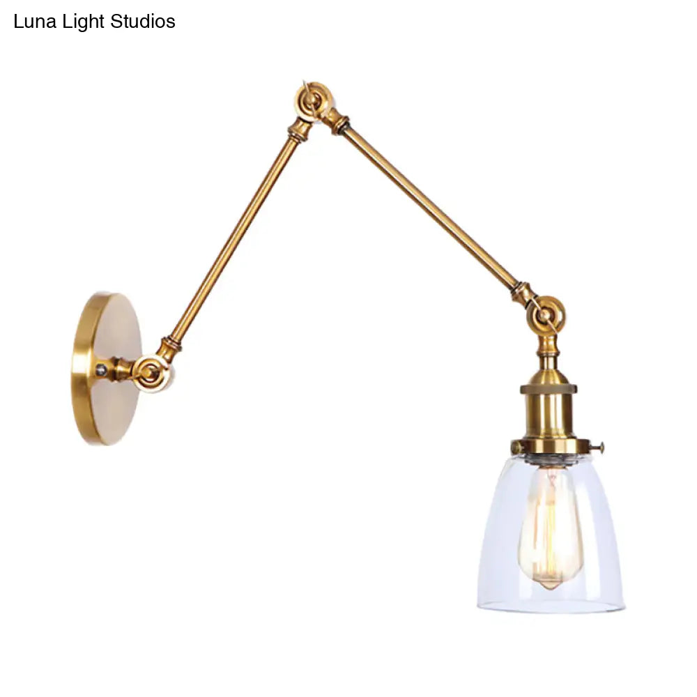 Aplique de pared antiguo de cristal transparente con forma cónica - Lámpara de pared con brazo articulado de 1 luz (Negro/Plata/Latón)