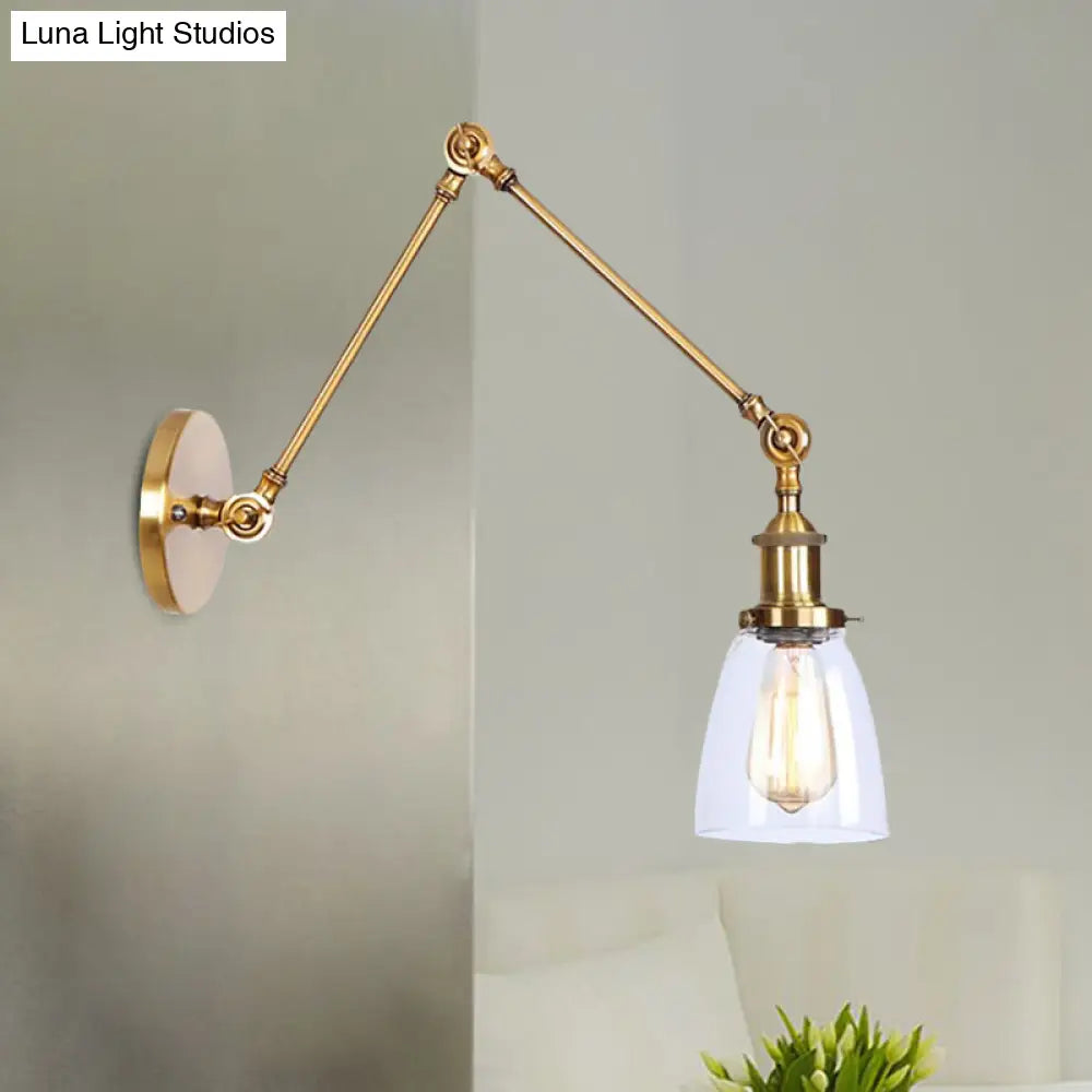 Aplique de pared antiguo de cristal transparente con forma cónica - Lámpara de pared con brazo articulado de 1 luz (Negro/Plata/Latón)