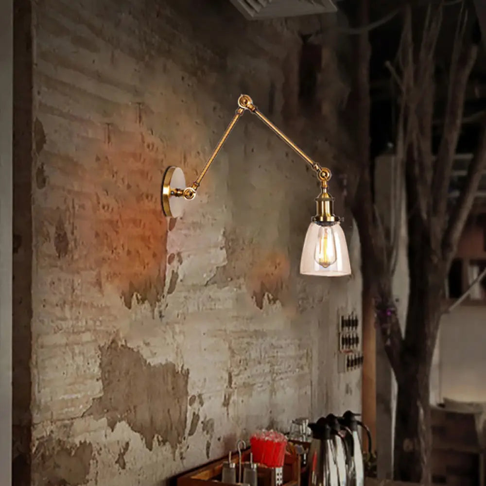 Aplique de pared antiguo de cristal transparente con forma cónica - Lámpara de pared con brazo articulado de 1 luz (Negro/Plata/Latón)