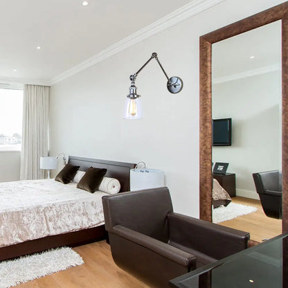 Aplique de pared antiguo de cristal transparente con forma cónica - Lámpara de pared con brazo articulado de 1 luz (Negro/Plata/Latón)