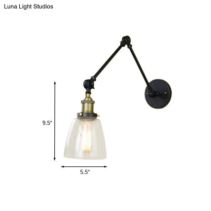 Lámpara de pared antigua de cristal transparente con brazo articulado - Diseño cónico, aplique de una sola bombilla para comedor