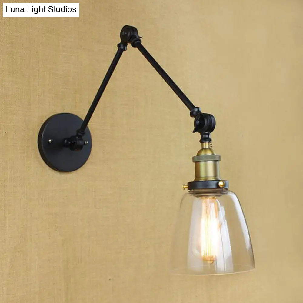 Lámpara de pared antigua de cristal transparente con brazo articulado - Diseño cónico, aplique de una sola bombilla para comedor