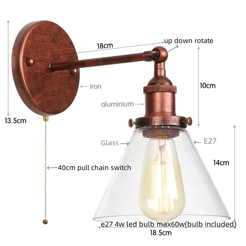Antique copper industrial clear glass wall lamp with e27 led bulb ideal for bedroom decorbites clear glass wall lamp